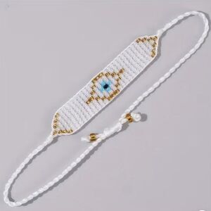White Beaded evil eye Bracelet N1876